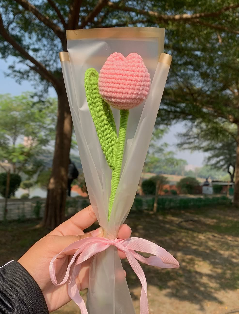 Pink Tulip Stick – Premium Crochet Floral