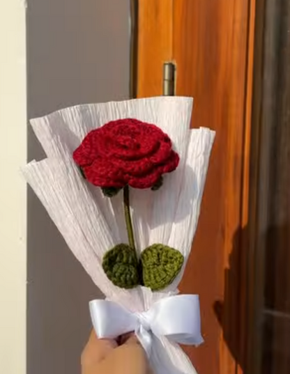 Red Rose Stick – Premium Crochet Floral Wand