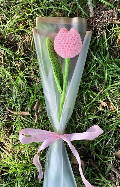 Pink Tulip Stick – Premium Crochet Floral