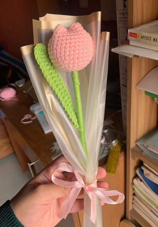 Pink Tulip Stick – Premium Crochet Floral
