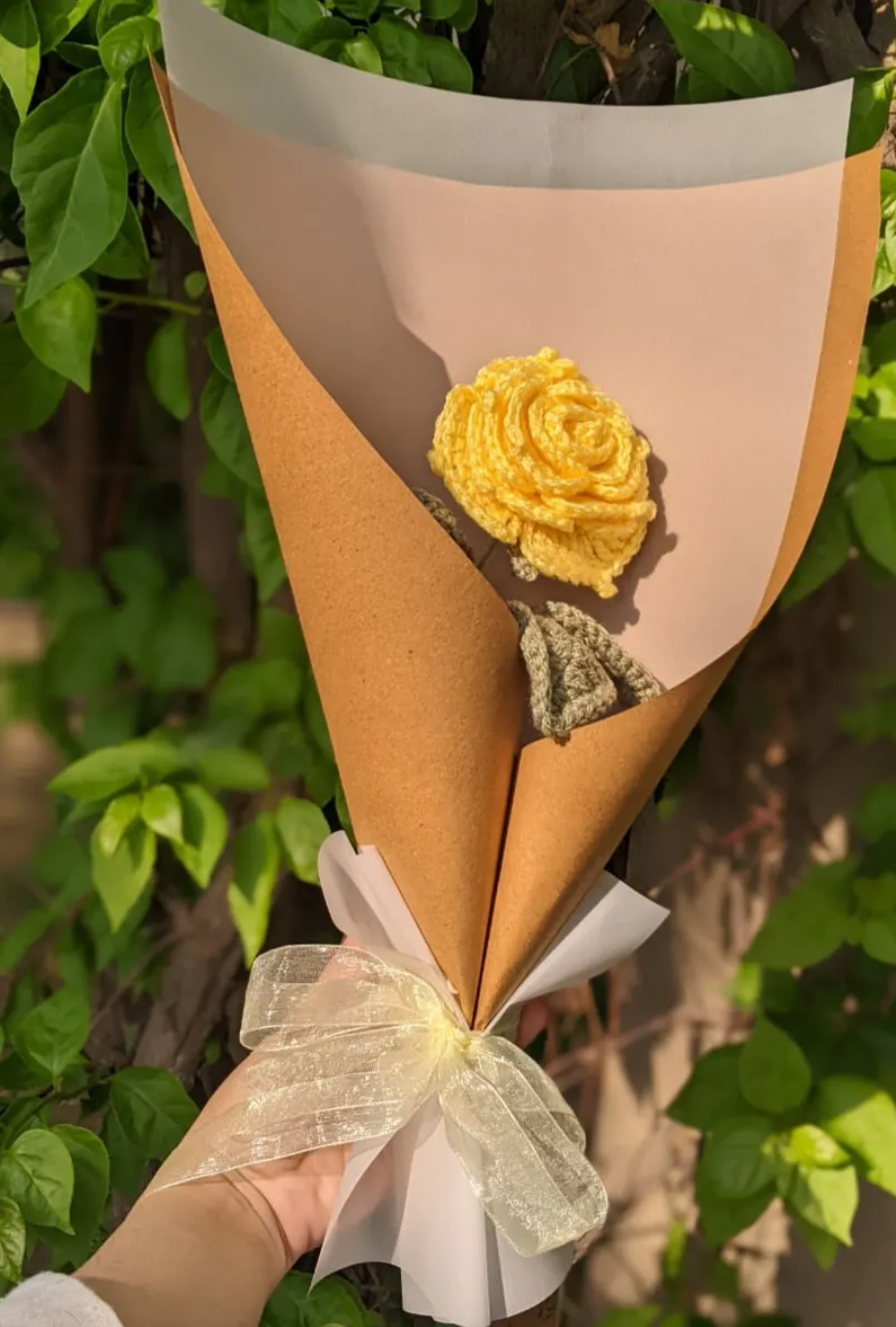Yellow Rose Flower Bouquet – Premium Crochet Floral Arrangement for Gifting | Bright & Long-Lasting Roses for Special Occasions & Décor