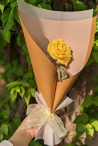 Yellow Rose Flower Bouquet – Premium Crochet Floral Arrangement for Gifting | Bright & Long-Lasting Roses for Special Occasions & Décor