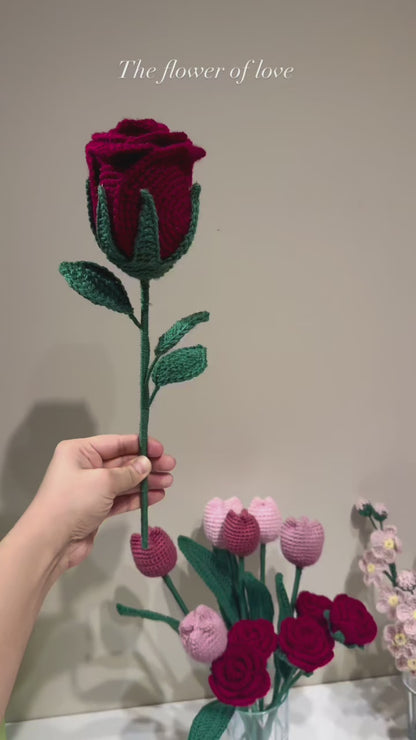 Wineglass Rose Flower – Premium Crochet Floral Decor for Gifting | Elegant Rose Arrangement in Glass for Home & Special Occasions